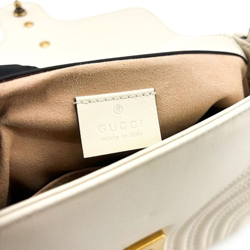 Gucci Gg Marmont Top Handle Flap Matelasse Leather White Leather Handbag - Picture 6 of 16
